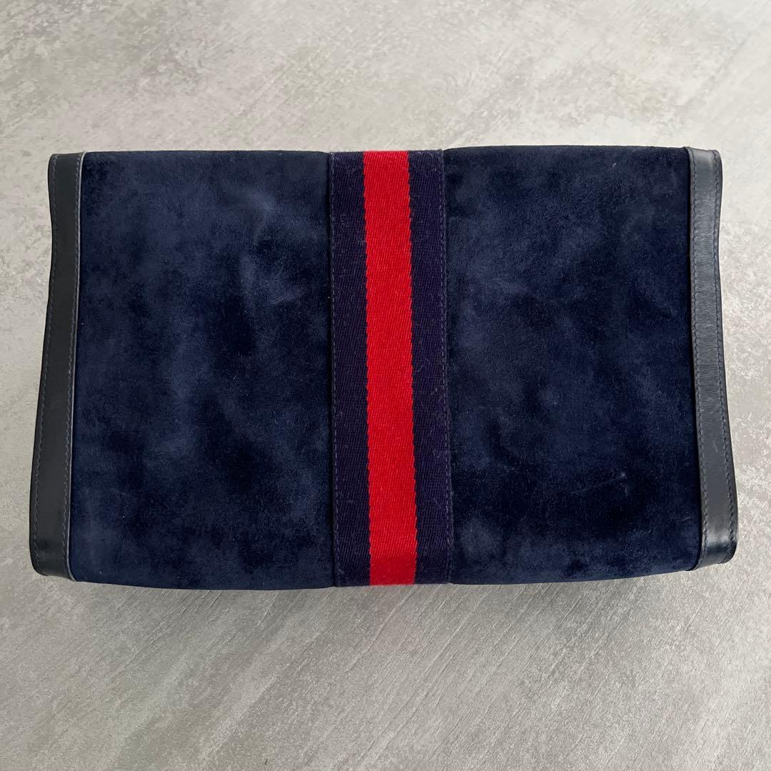 GUCCI スエード　シェリーラインセカンドバック　クラッチバック　ネイビー