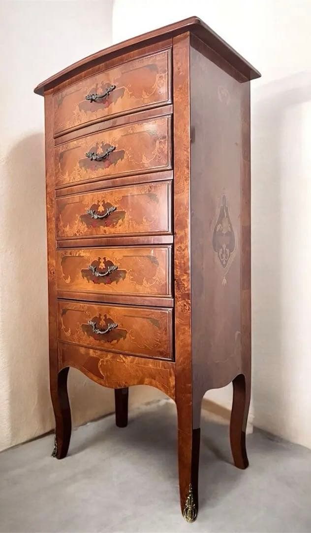 イタリア製・木象嵌・5段チェスト / 美しい仕上げ・ビンテージ・アンティーク