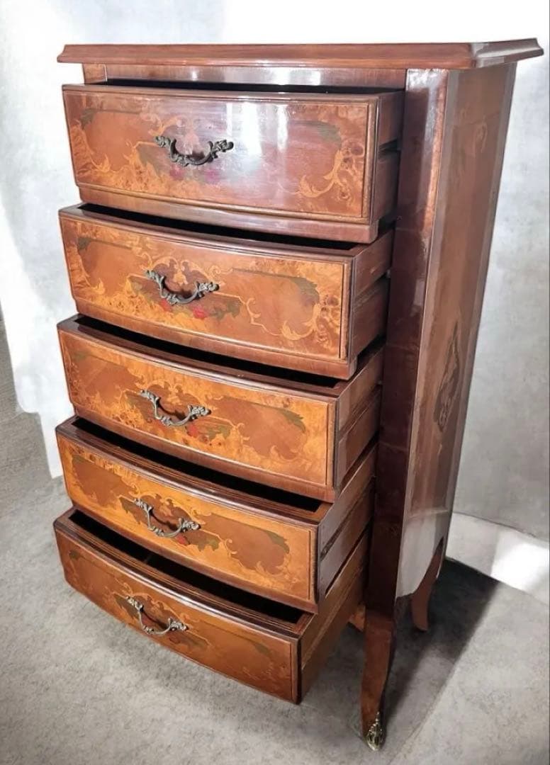 イタリア製・木象嵌・5段チェスト / 美しい仕上げ・ビンテージ・アンティーク