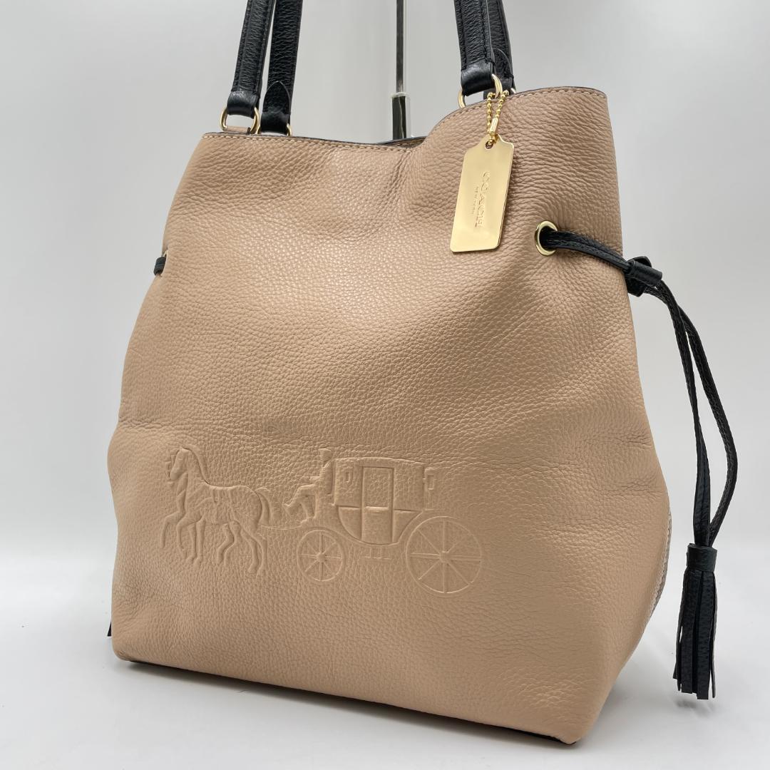 美品 COACH ショルダーバッグ レザー ベージュ 馬車柄 肩掛け CA165