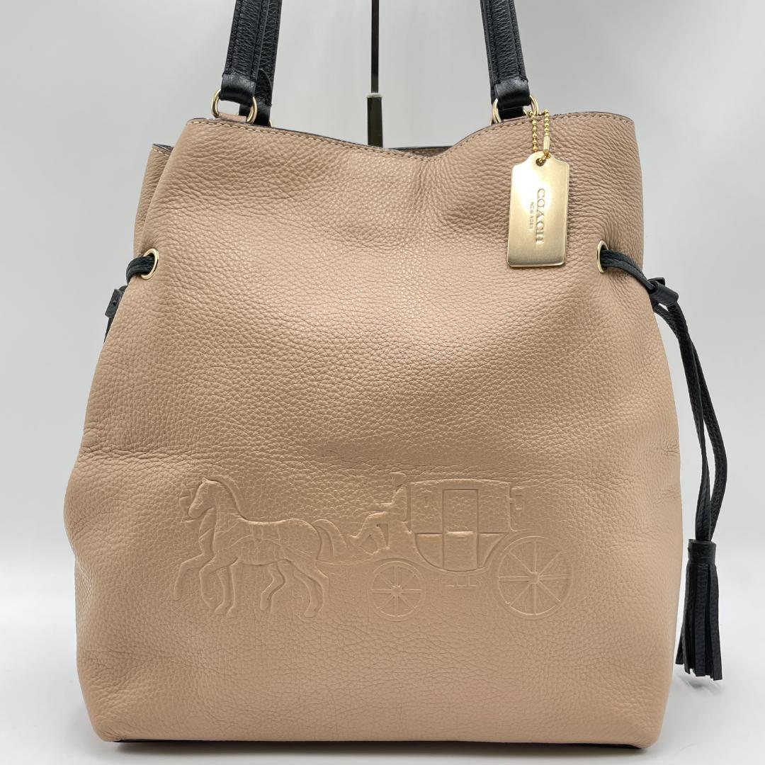 美品 COACH ショルダーバッグ レザー ベージュ 馬車柄 肩掛け CA165