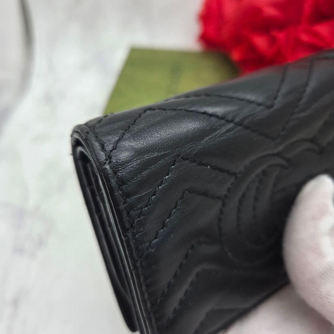 【美品】 GUCCI グッチ 折り財布 財布 GG マーモント キルティング 黒