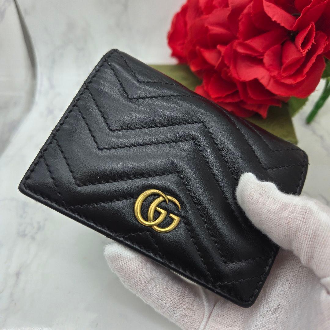 【美品】 GUCCI グッチ 折り財布 財布 GG マーモント キルティング 黒