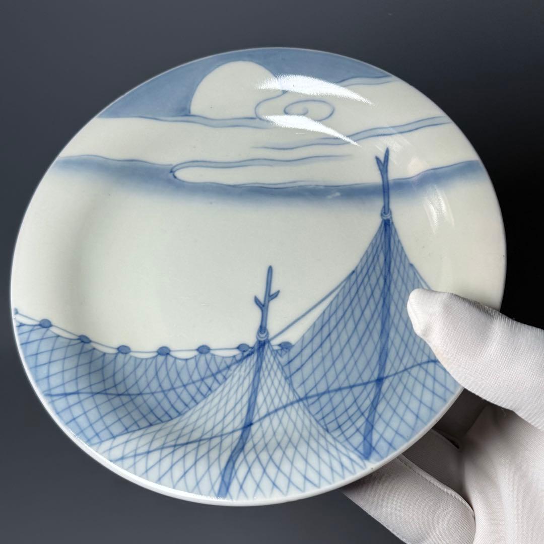 後期鍋島　1850-1870年代　染付網干文皿　古美術　献上鍋島図録掲載　名品
