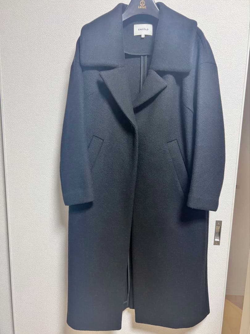 ENFOLD ブラックロングコート ウール混合