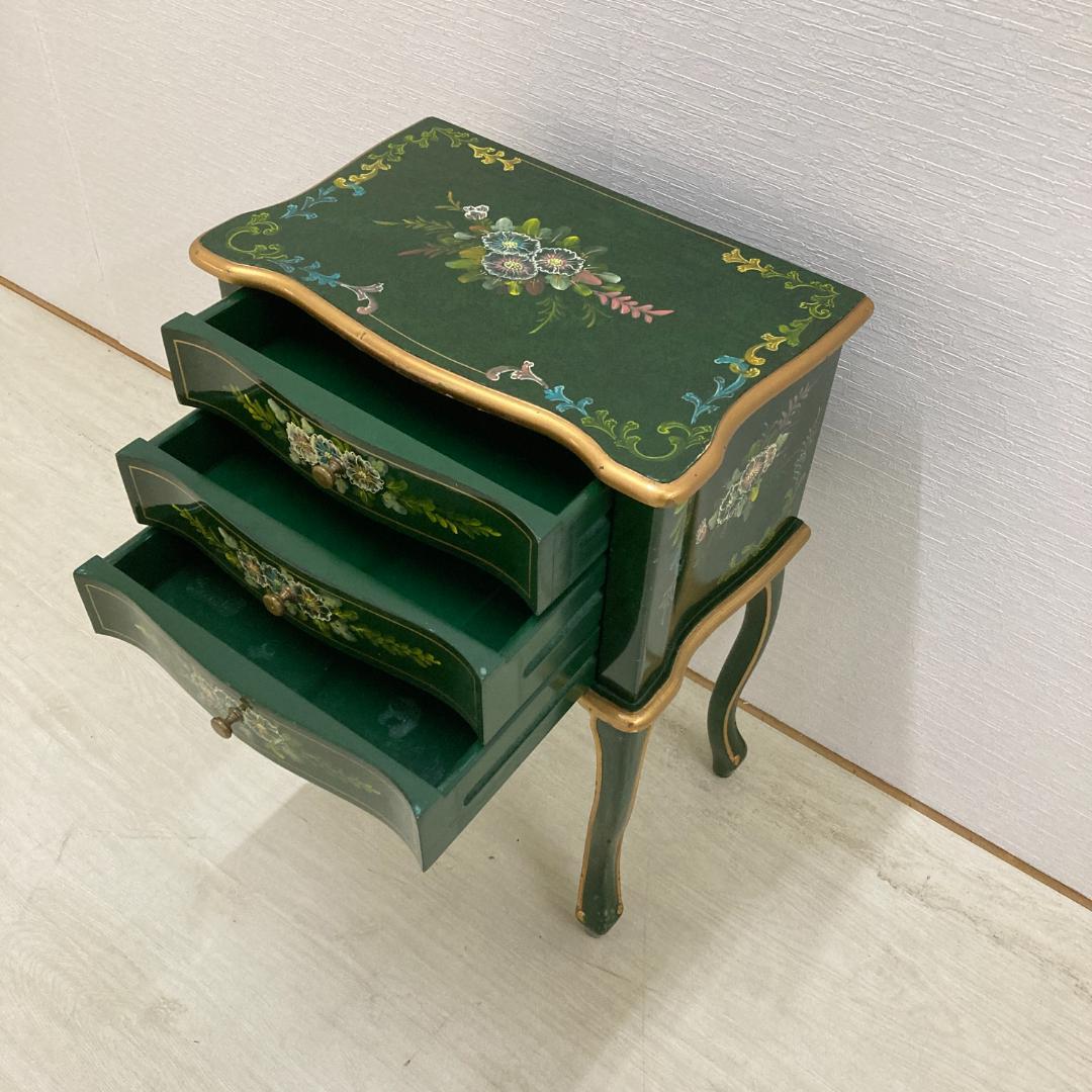 アンティーク調　猫脚　花柄　サイドチェスト　キャビネット　電話台　サイドボード