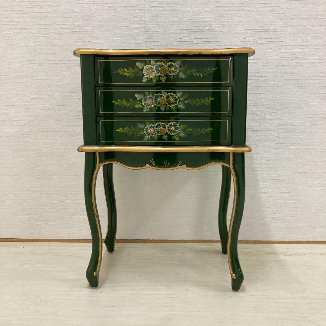 アンティーク調　猫脚　花柄　サイドチェスト　キャビネット　電話台　サイドボード