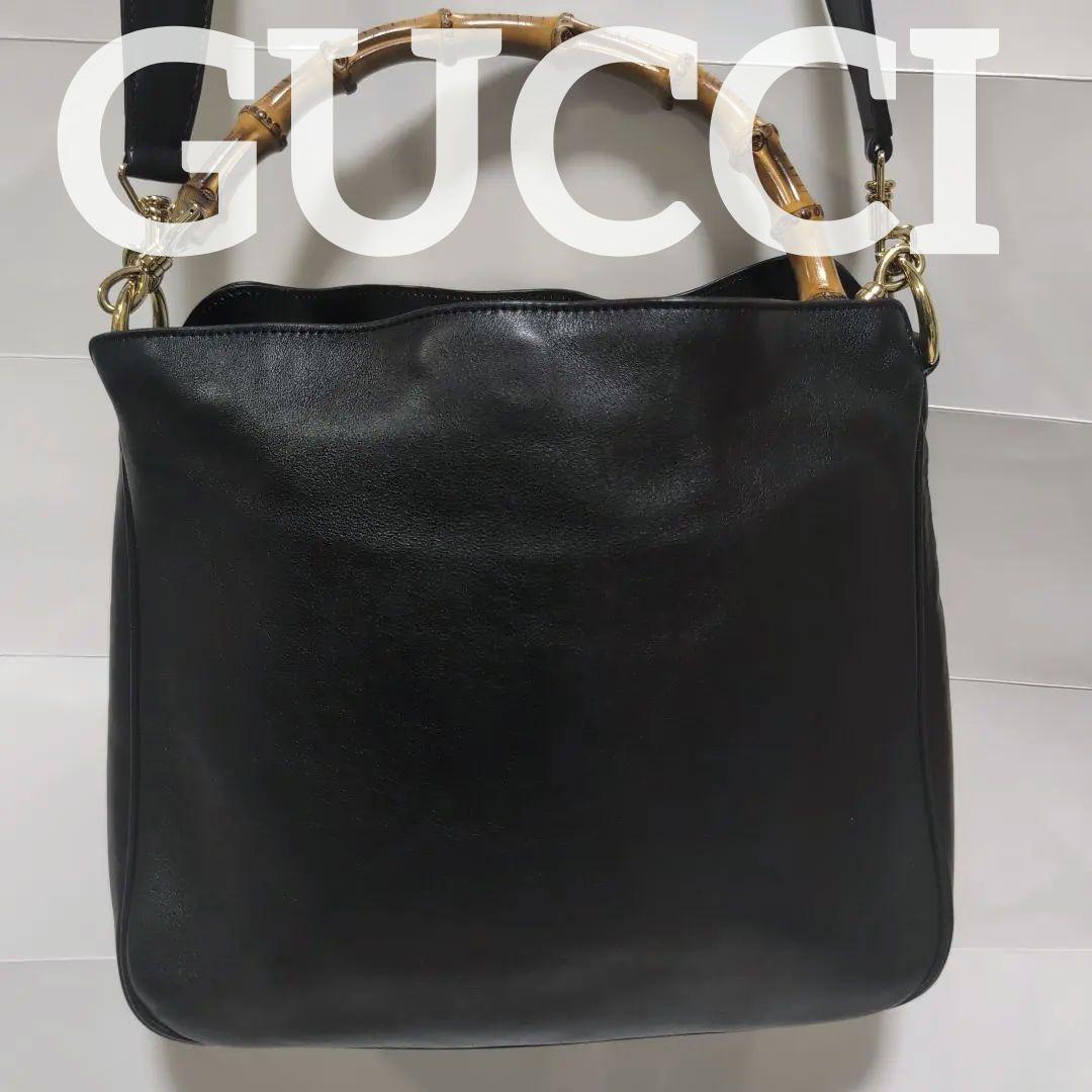 GUCCI バンブーハンドル レザーショルダーバッグ 保存袋付き