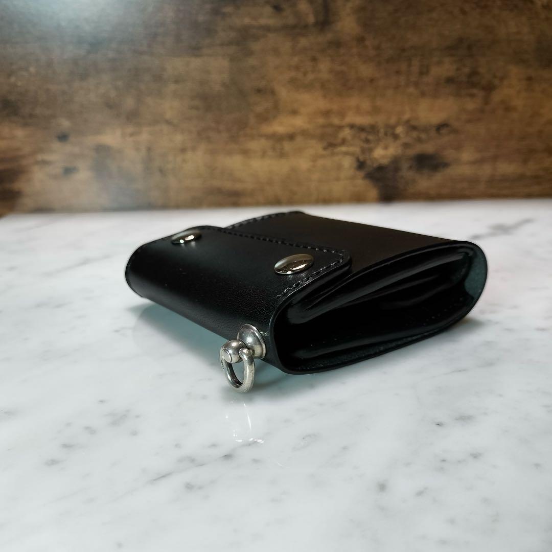 三つ折りトラッカーウォレット　栃木レザー　オイルレザー　黒　ハンドメイド