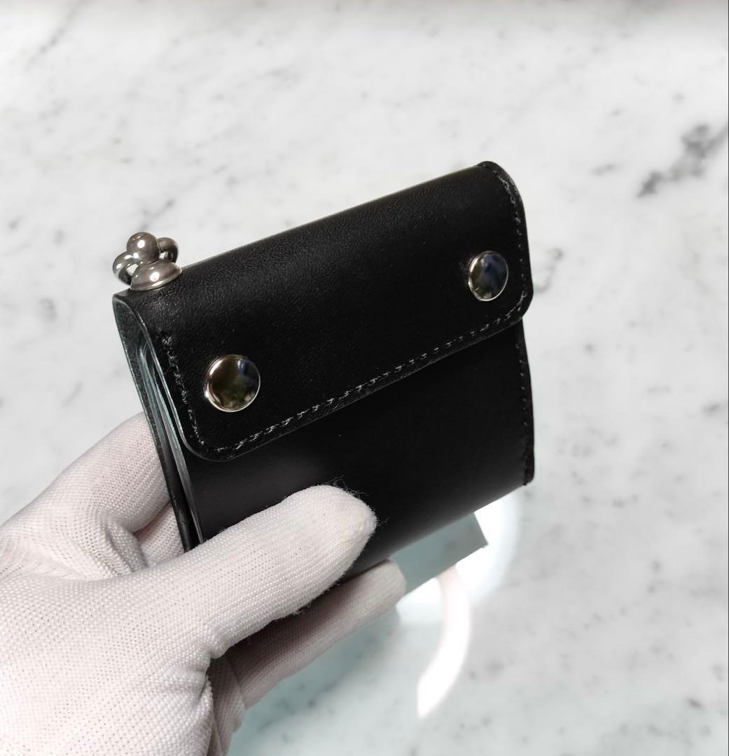 三つ折りトラッカーウォレット　栃木レザー　オイルレザー　黒　ハンドメイド