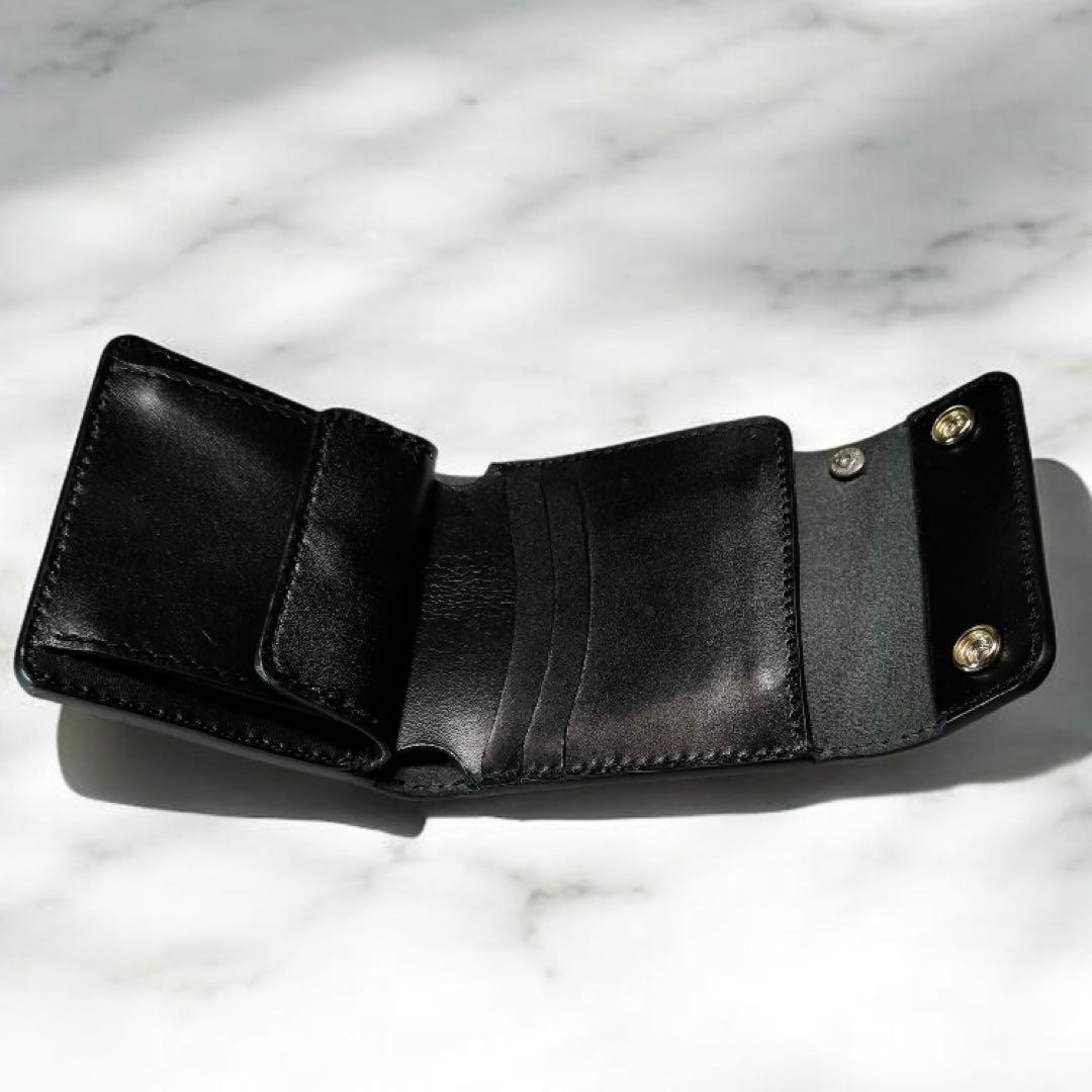 三つ折りトラッカーウォレット　栃木レザー　オイルレザー　黒　ハンドメイド