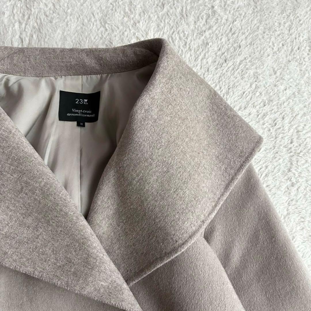 23区 アンゴラ混ソフトウールリバーコート 38 フーデッドコート 軽量