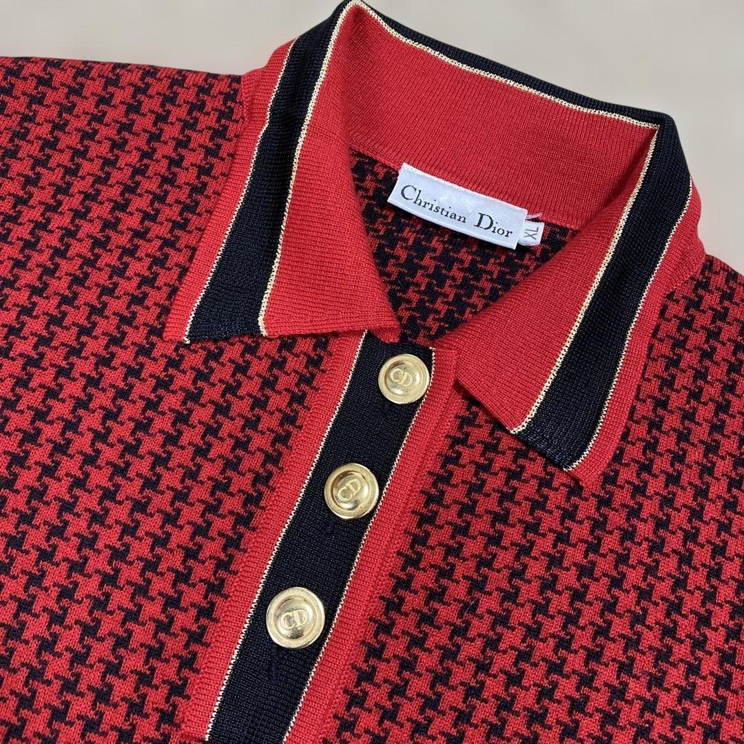 クリスチャン ディオール ハウンドトゥース ポロニット ロゴ金ボタン