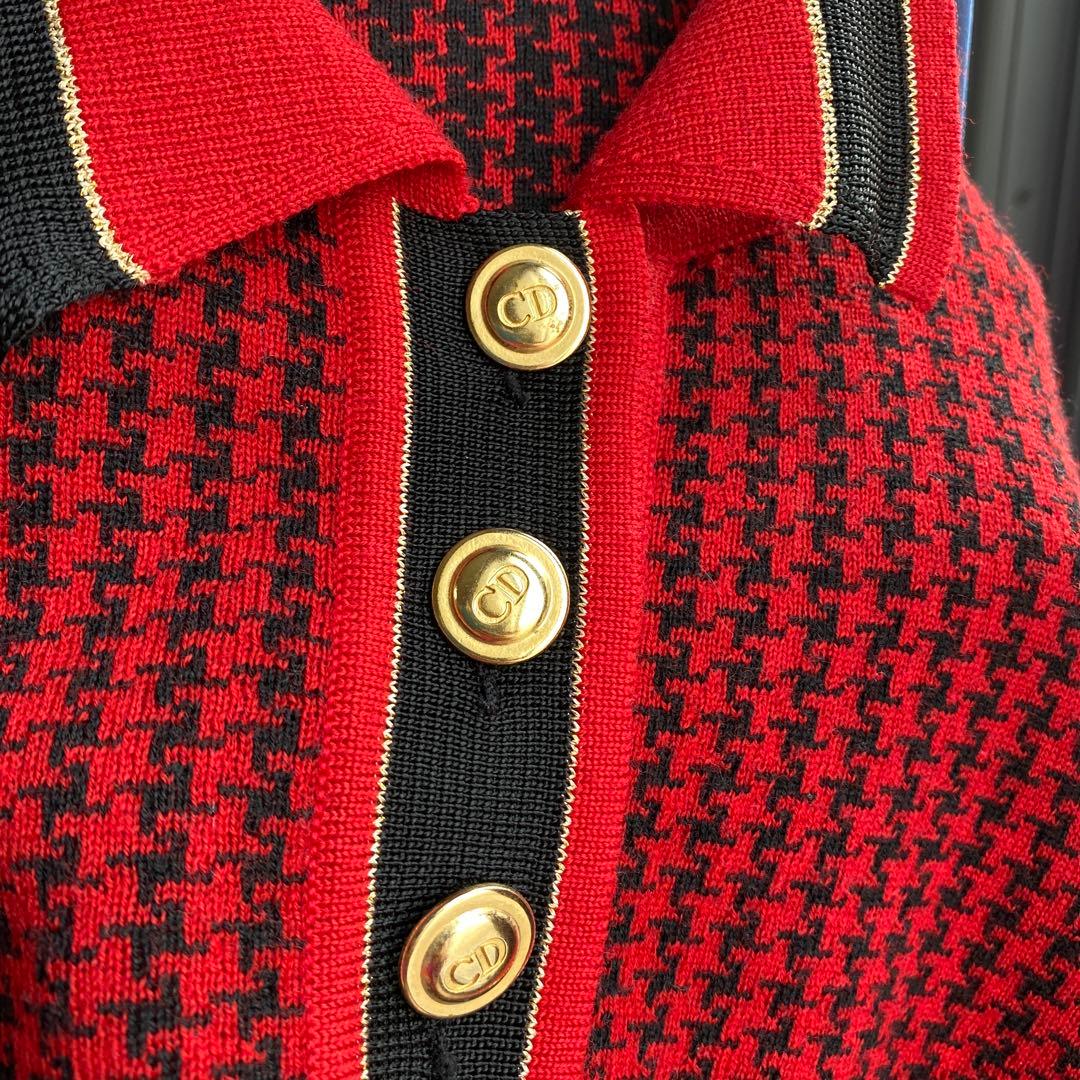 クリスチャン ディオール ハウンドトゥース ポロニット ロゴ金ボタン