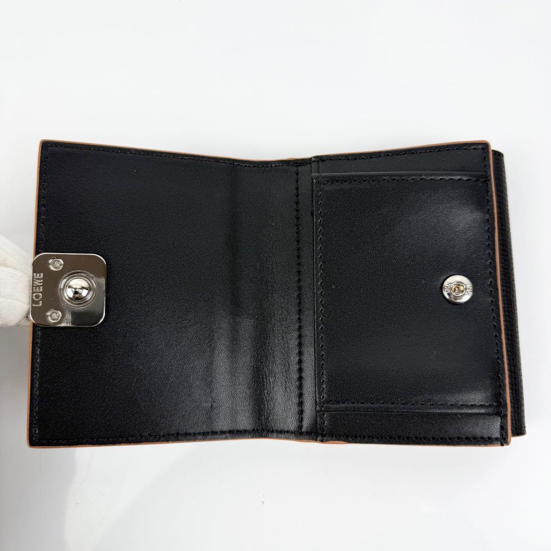 【美品】LOEWE アナグラム トライフォールド レザー ウォレット ブラック