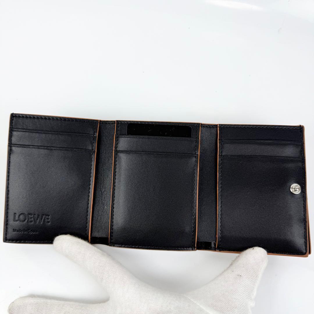 【美品】LOEWE アナグラム トライフォールド レザー ウォレット ブラック