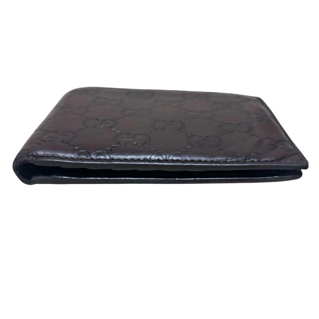 人気　グッチ　折り財布　GGシマ　レザー　ダークブラウン　フラップ　GG柄