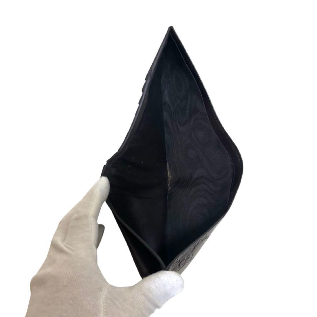 人気　グッチ　折り財布　GGシマ　レザー　ダークブラウン　フラップ　GG柄