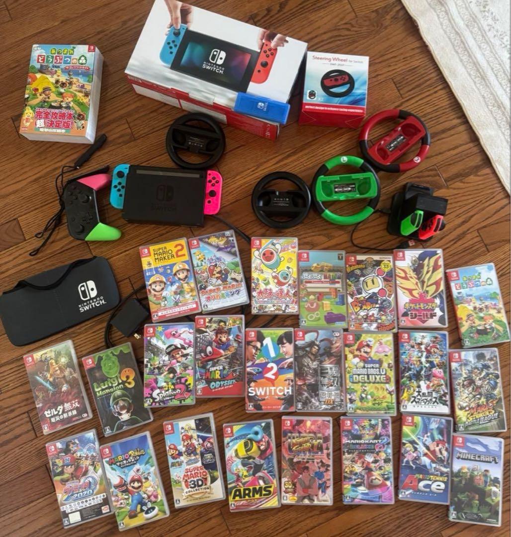 た*し様 任天堂Switch ＋ソフト24本＋ハンドル＋コントローラ等　セット！