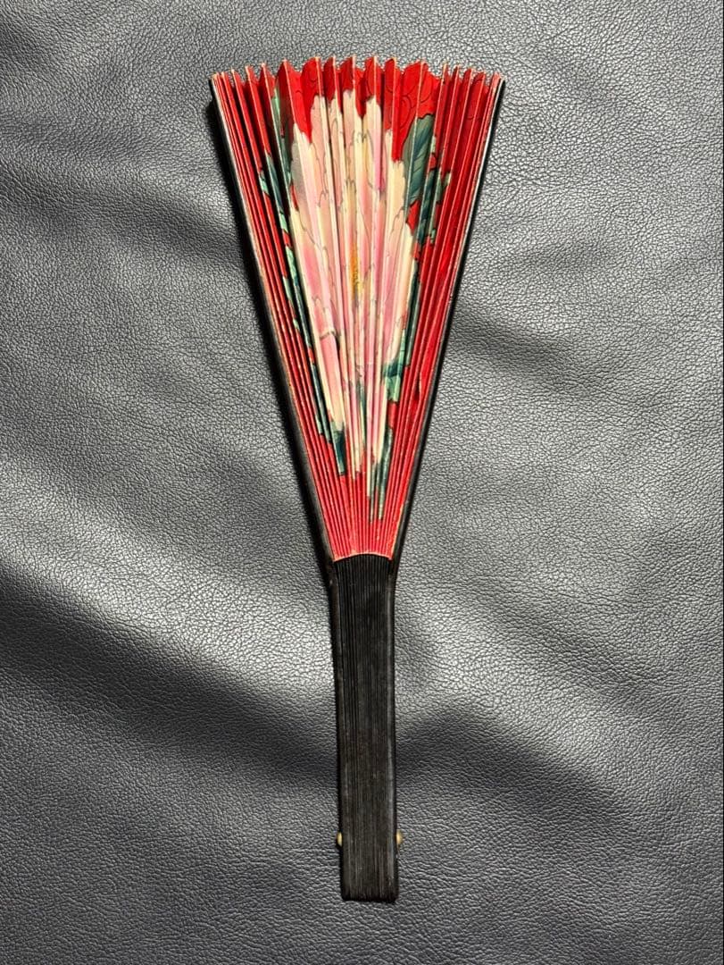 扇子　32cm 中啓　鬼扇　赤地一輪牡丹図　仕舞扇　能楽　舞踊　衣装　着物