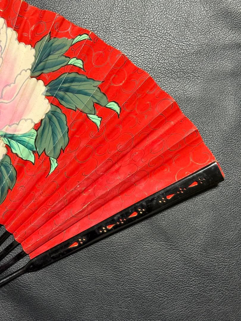 扇子　32cm 中啓　鬼扇　赤地一輪牡丹図　仕舞扇　能楽　舞踊　衣装　着物