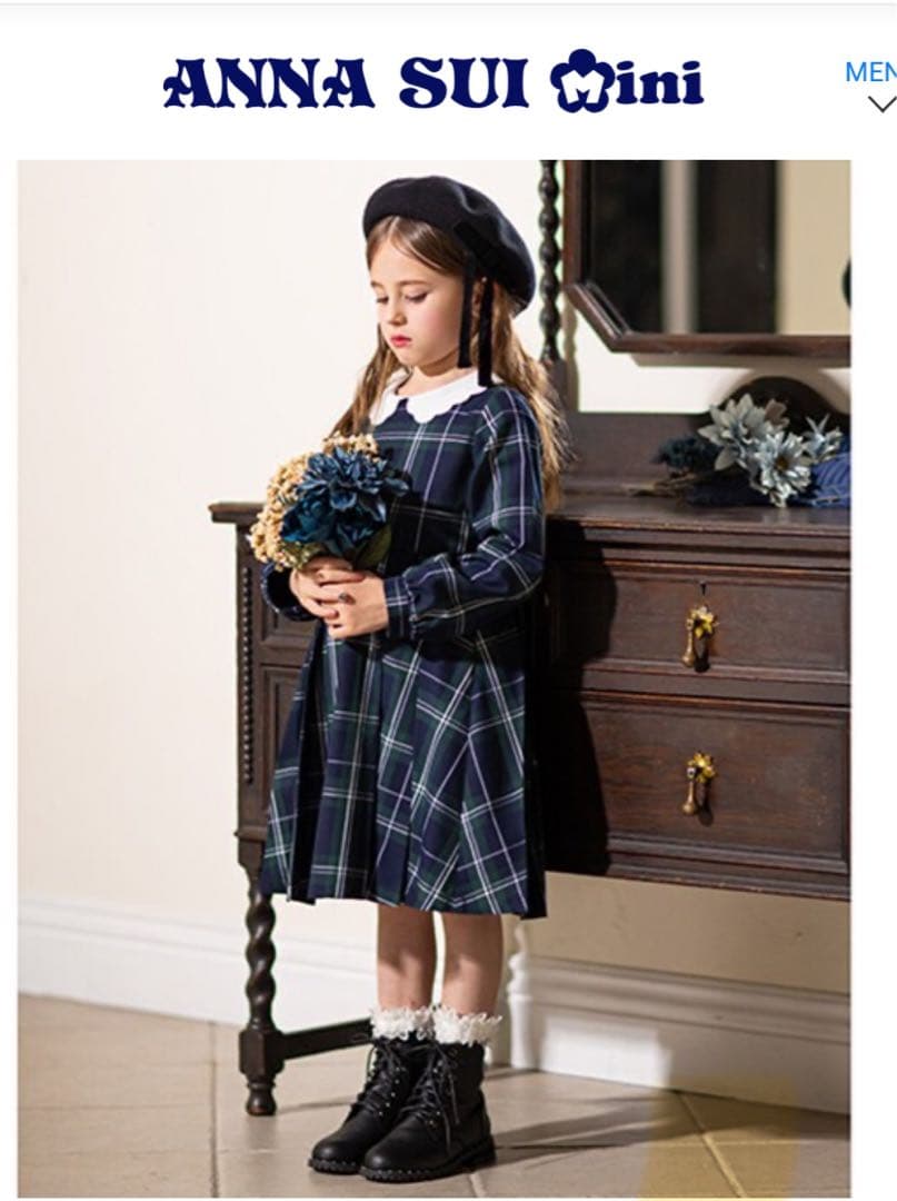 新品　アナスイミニ 150 チェック長袖ワンピース