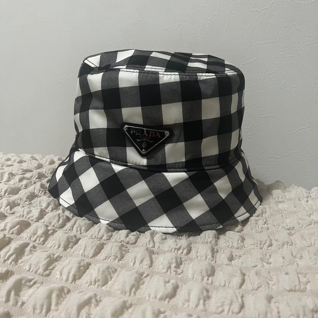 プラダ PRADA バケットハット チェック トライアングルロゴ