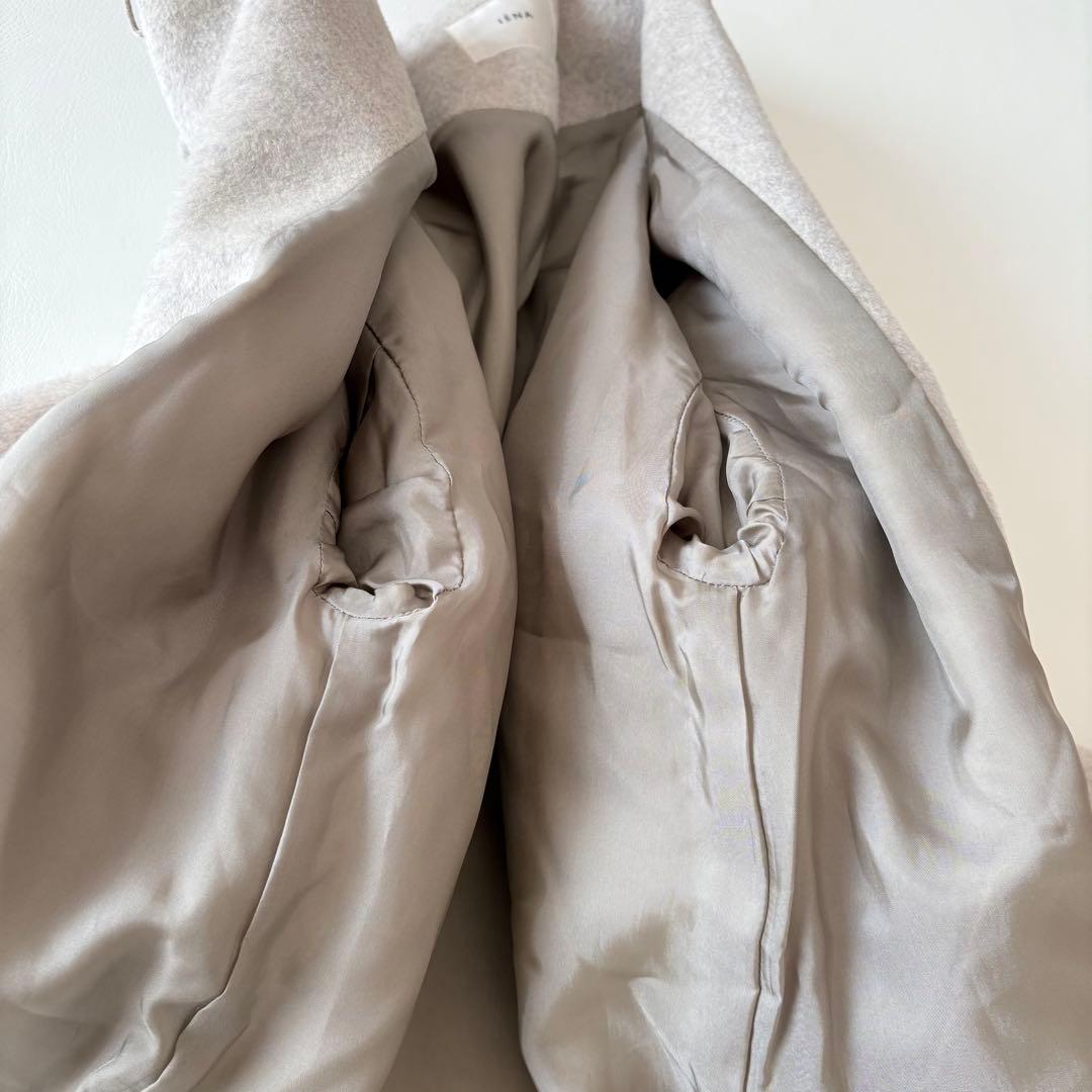 ■IÉNA【定価5.1】ロングスリットノーカラーコートウエストベルト付グレージュ