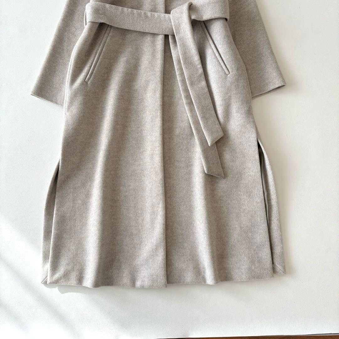 ■IÉNA【定価5.1】ロングスリットノーカラーコートウエストベルト付グレージュ