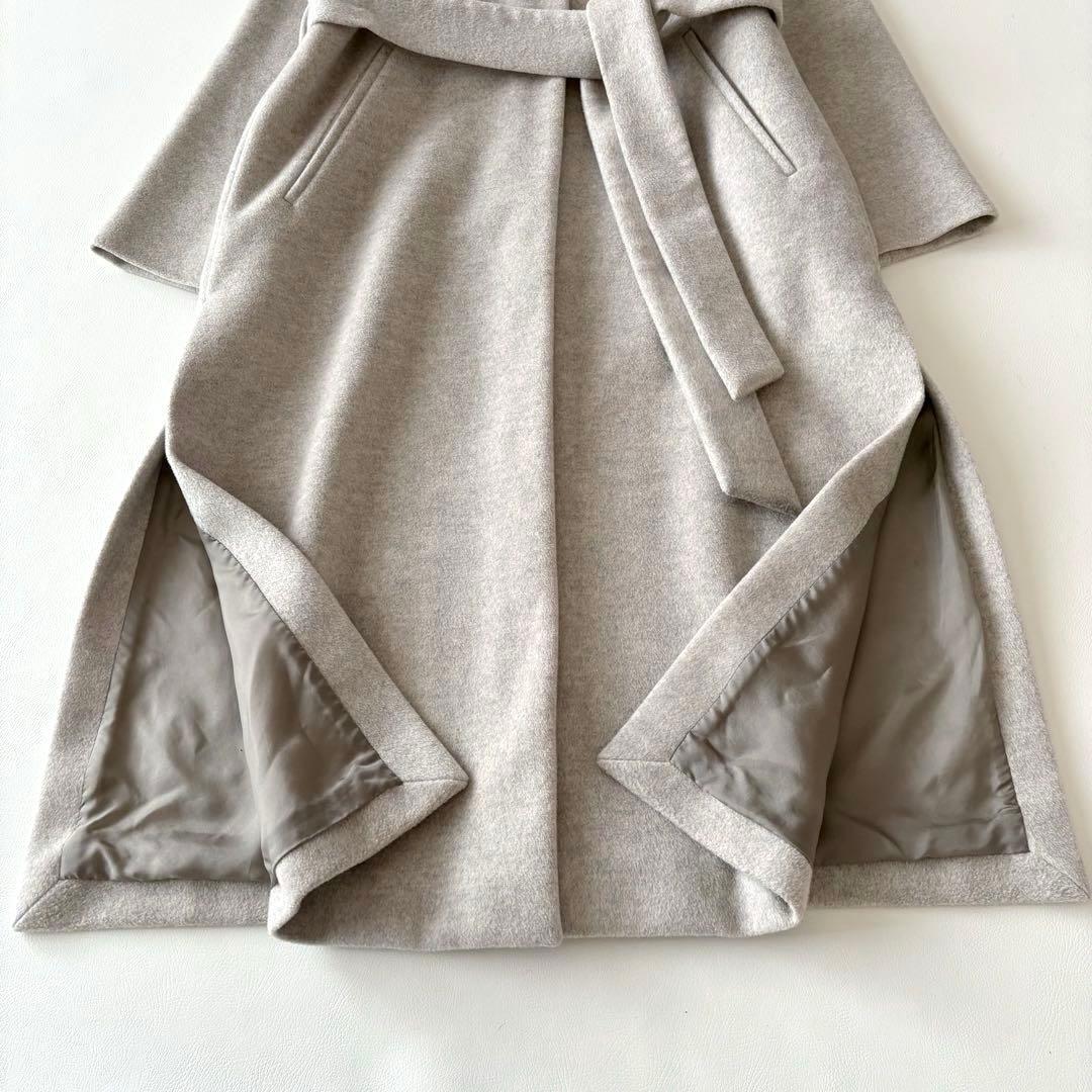 ■IÉNA【定価5.1】ロングスリットノーカラーコートウエストベルト付グレージュ