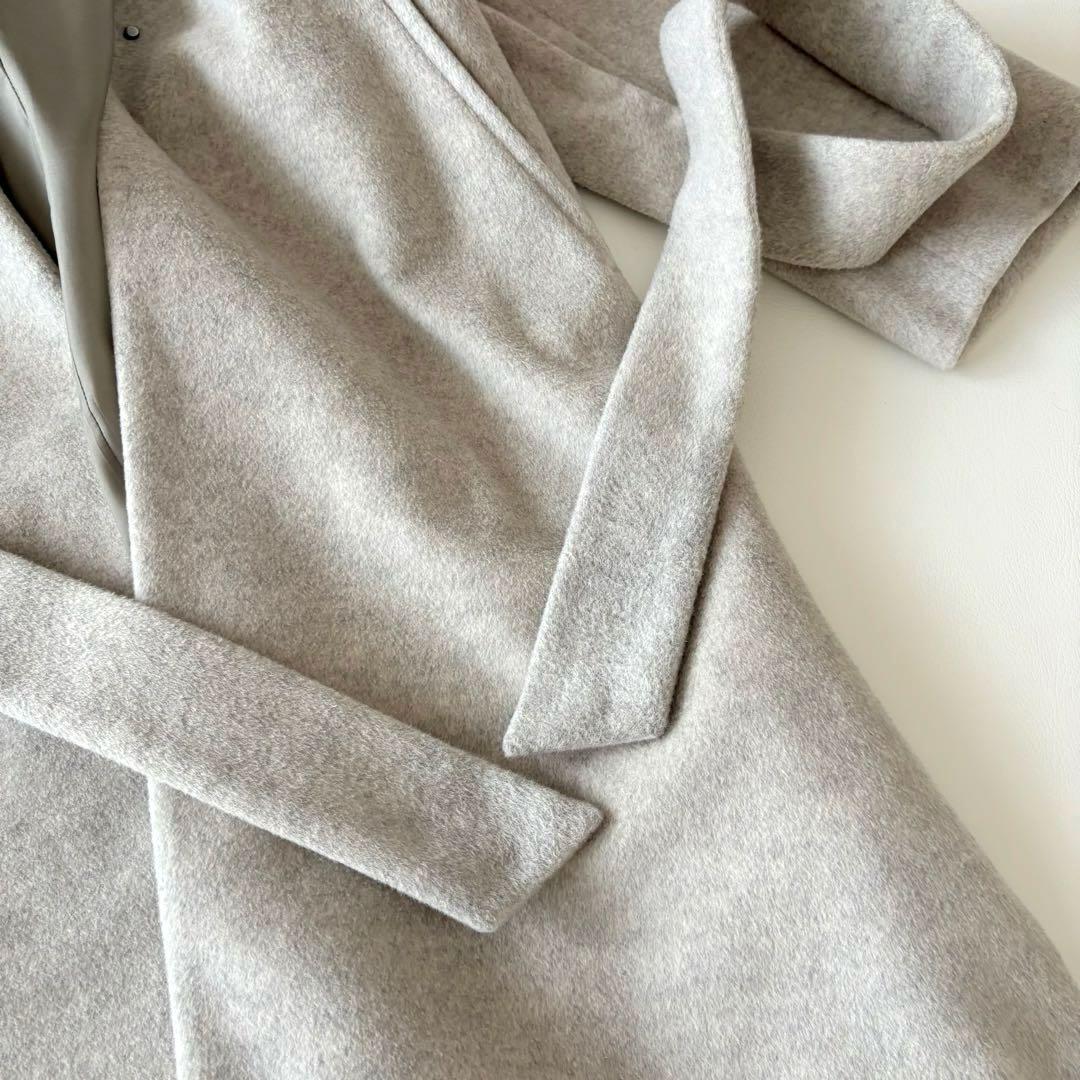 ■IÉNA【定価5.1】ロングスリットノーカラーコートウエストベルト付グレージュ