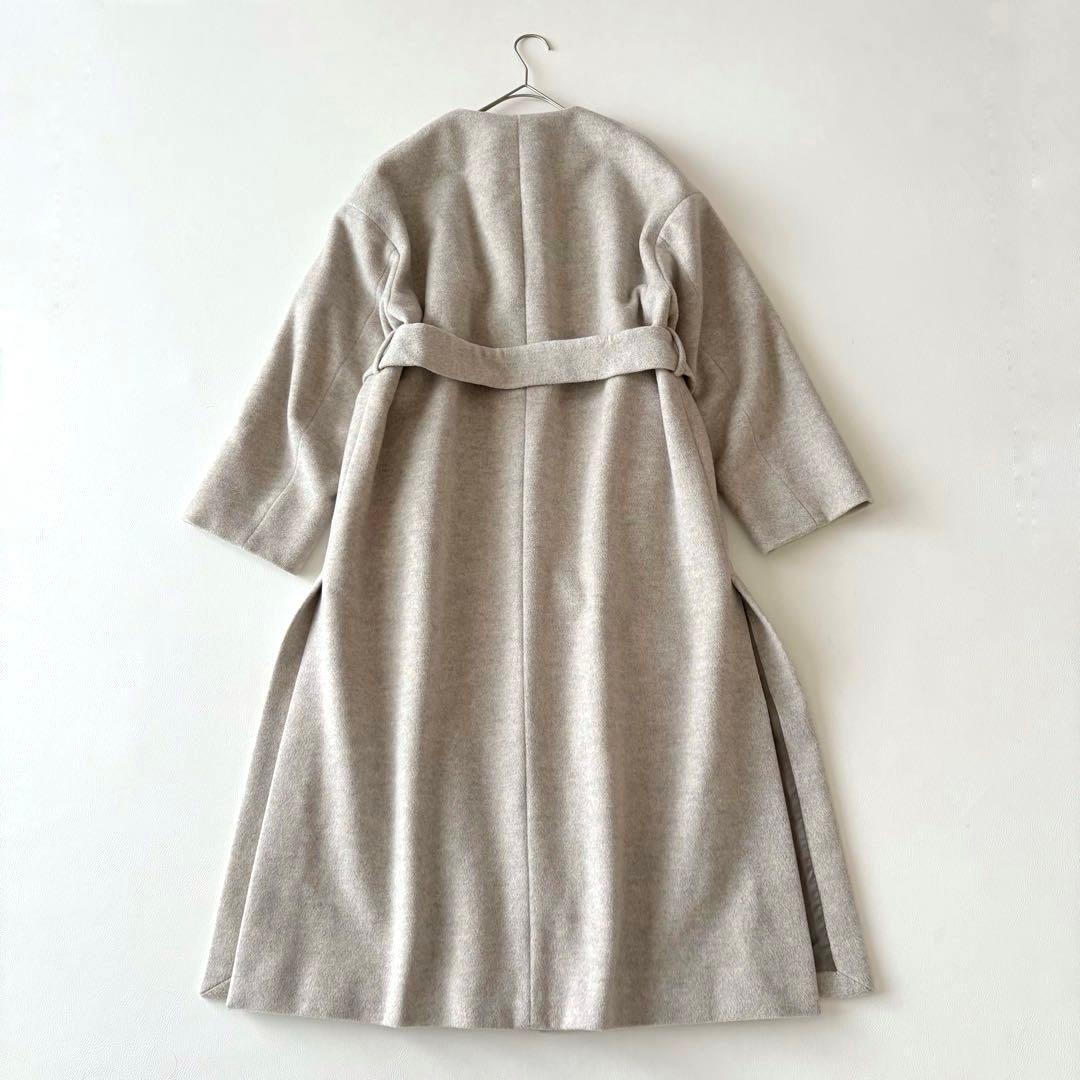 ■IÉNA【定価5.1】ロングスリットノーカラーコートウエストベルト付グレージュ