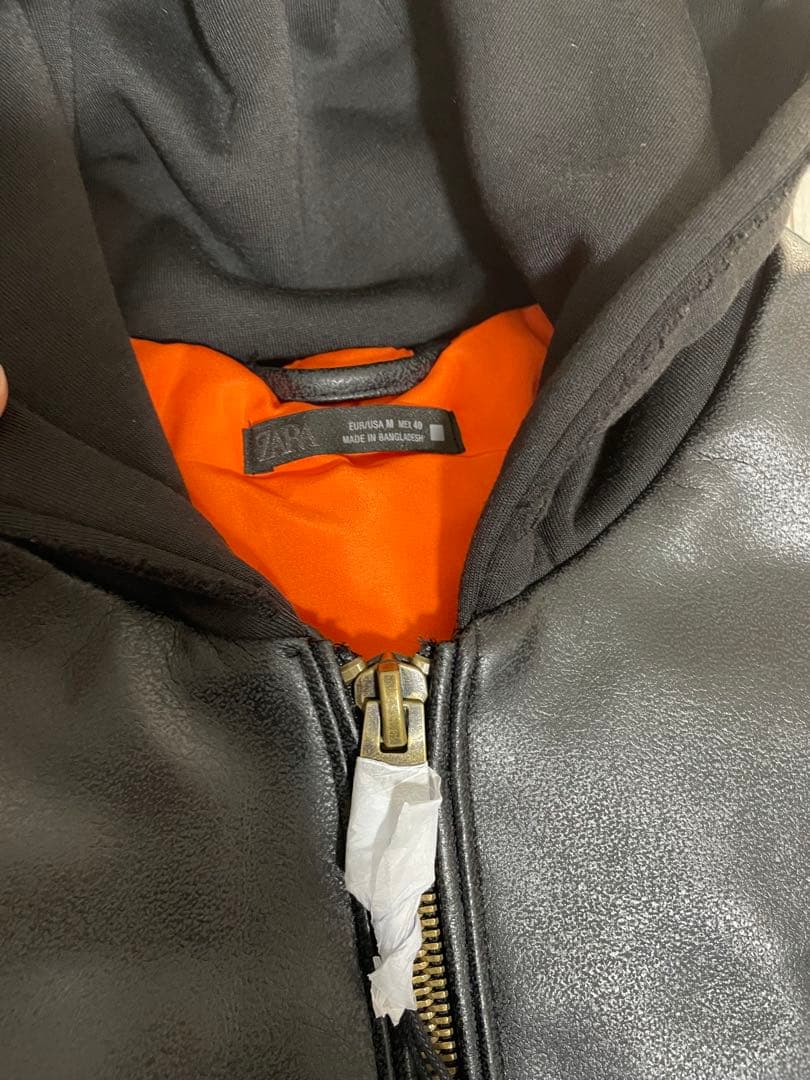 ZARA コントラストフード付きフェイクレザージャケット　Mサイズ