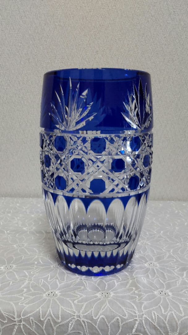 【まお】カガミクリスタル 江戸切子 花瓶