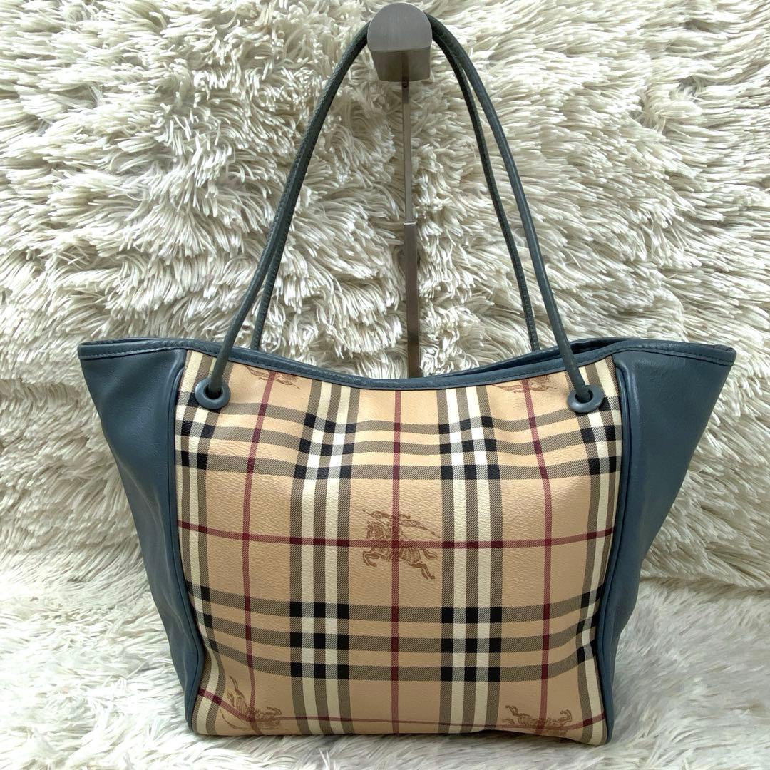 【良品】バーバリー トートバッグ ノバチェック ホース PVC レザーA4可