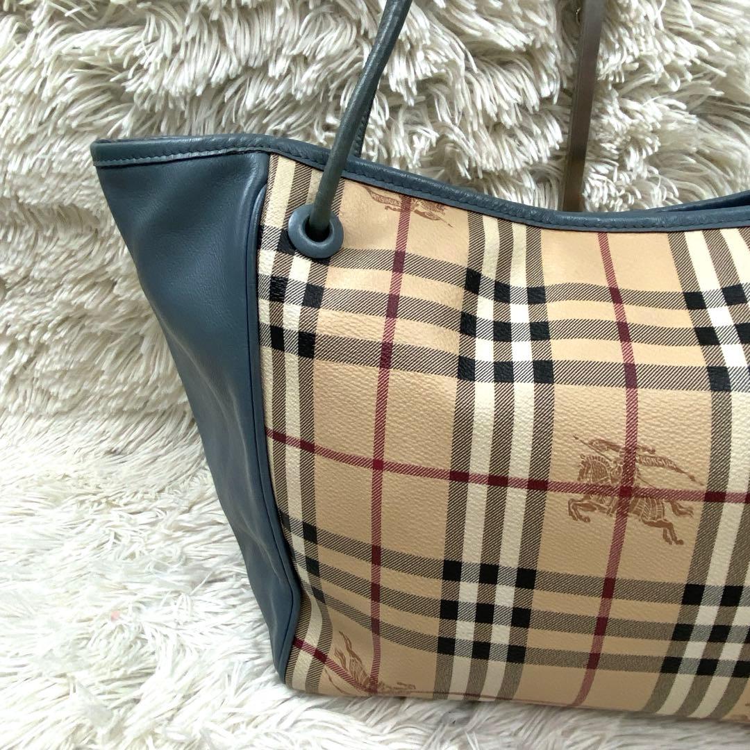 【良品】バーバリー トートバッグ ノバチェック ホース PVC レザーA4可