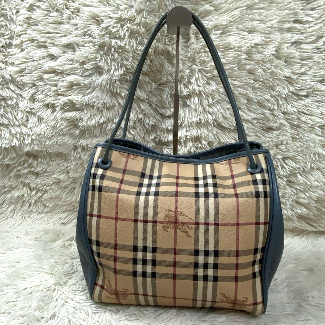 【良品】バーバリー トートバッグ ノバチェック ホース PVC レザーA4可