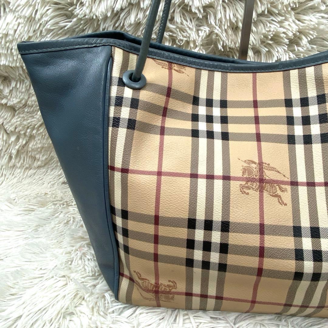 【良品】バーバリー トートバッグ ノバチェック ホース PVC レザーA4可