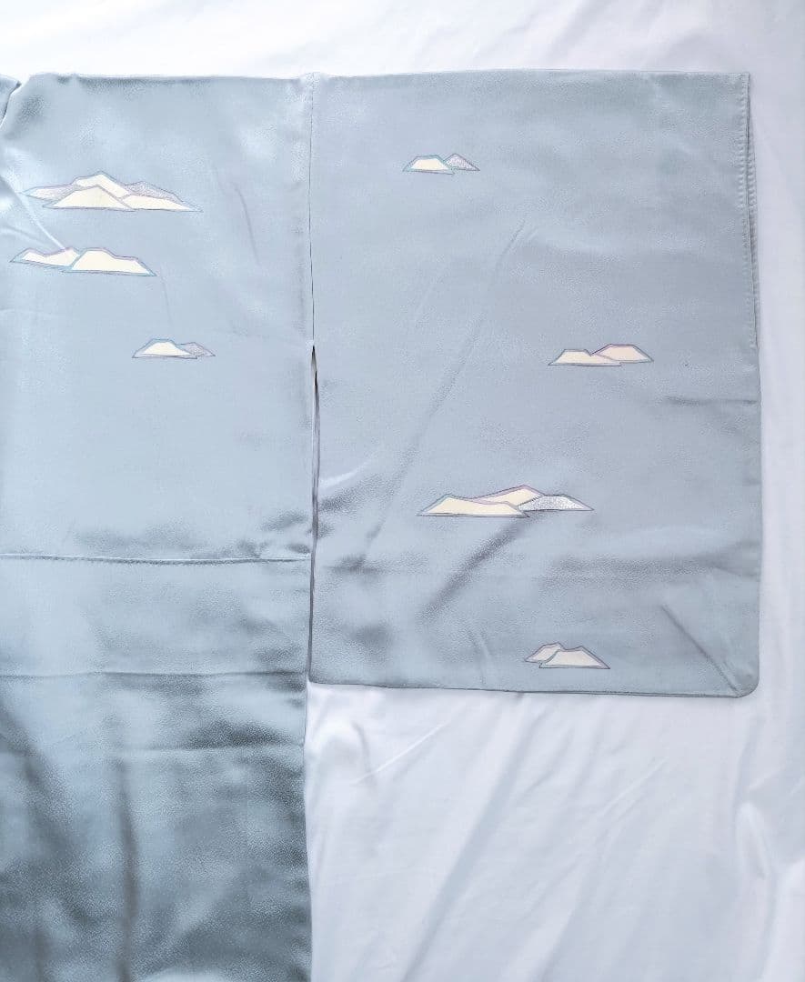 大人の着物海空柄雲水色紺色氷河青ネイビーブルー女袷着物グラデ付け下げ訪問着絵羽柄