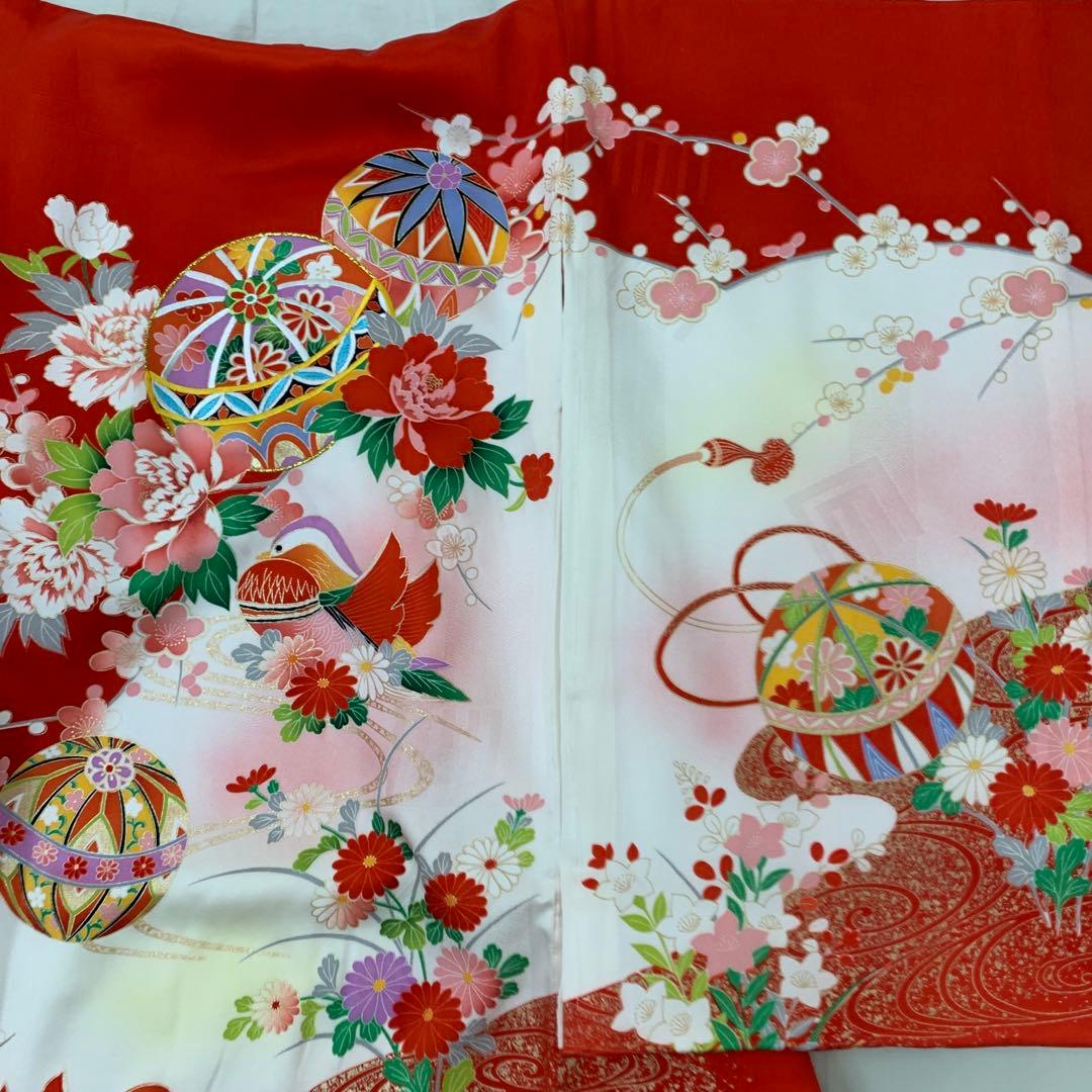 新品（純古典仕様）お宮参り 産着 祝着のきもの　京友禅染　豪華刺繍入り毬花鳥文