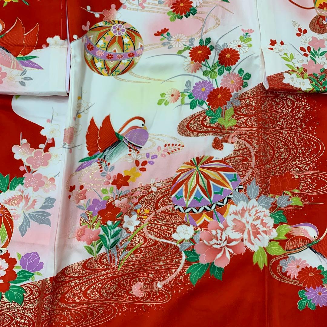 新品（純古典仕様）お宮参り 産着 祝着のきもの　京友禅染　豪華刺繍入り毬花鳥文