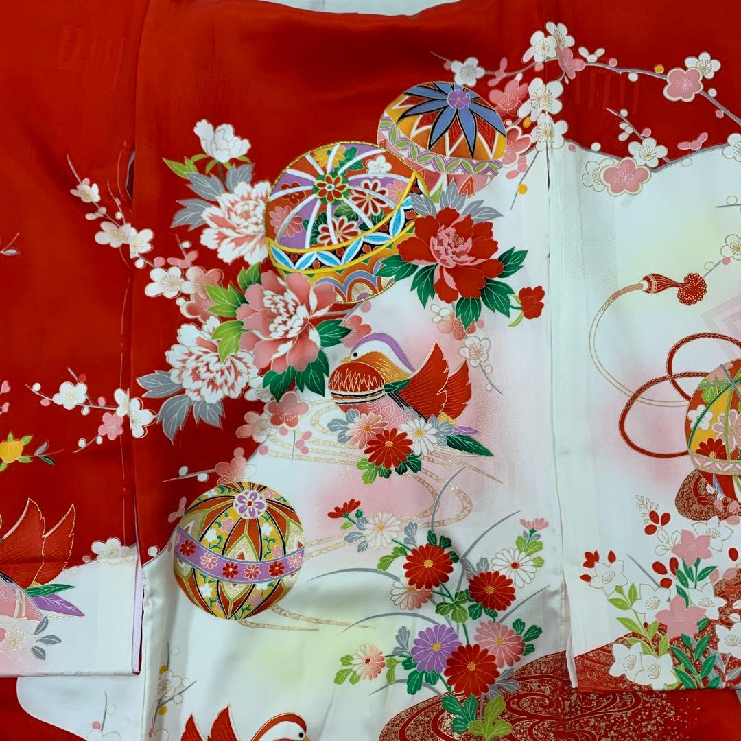 新品（純古典仕様）お宮参り 産着 祝着のきもの　京友禅染　豪華刺繍入り毬花鳥文