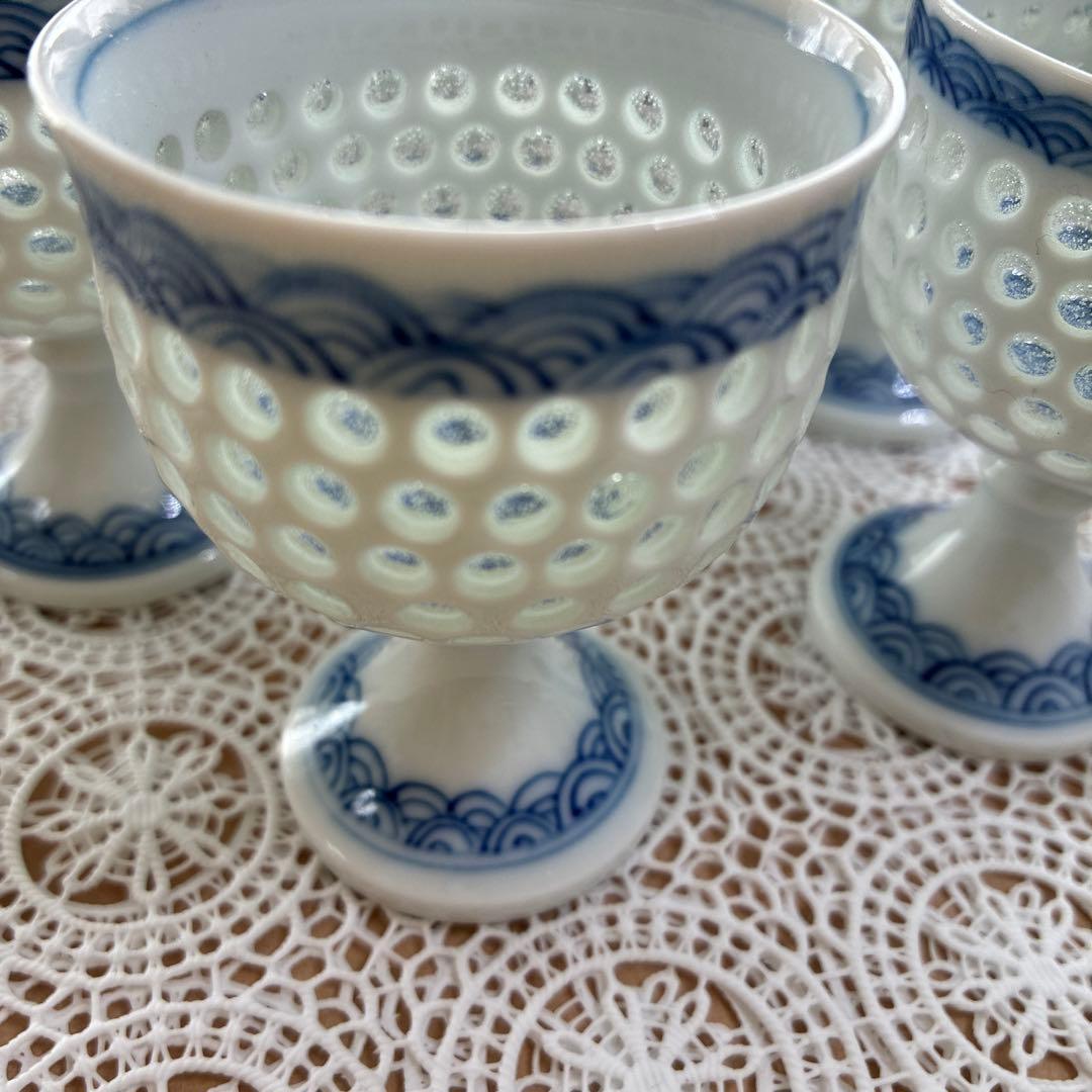 丹心窯　水晶青海波　盃5個セット