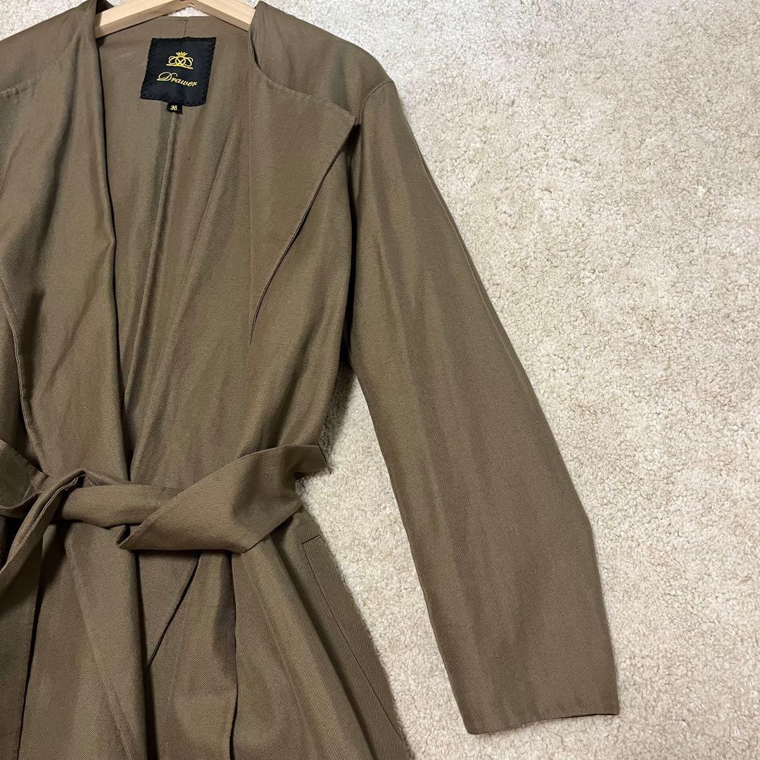 美品 ドゥロワー ロングコート ノーカラー トレンチ ベルト オーバーサイズ