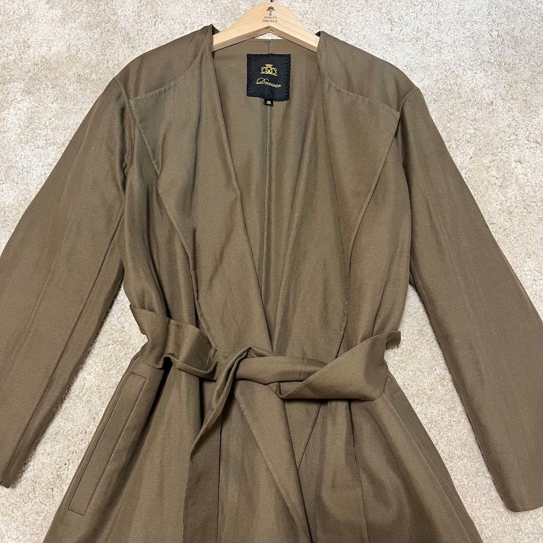 美品 ドゥロワー ロングコート ノーカラー トレンチ ベルト オーバーサイズ