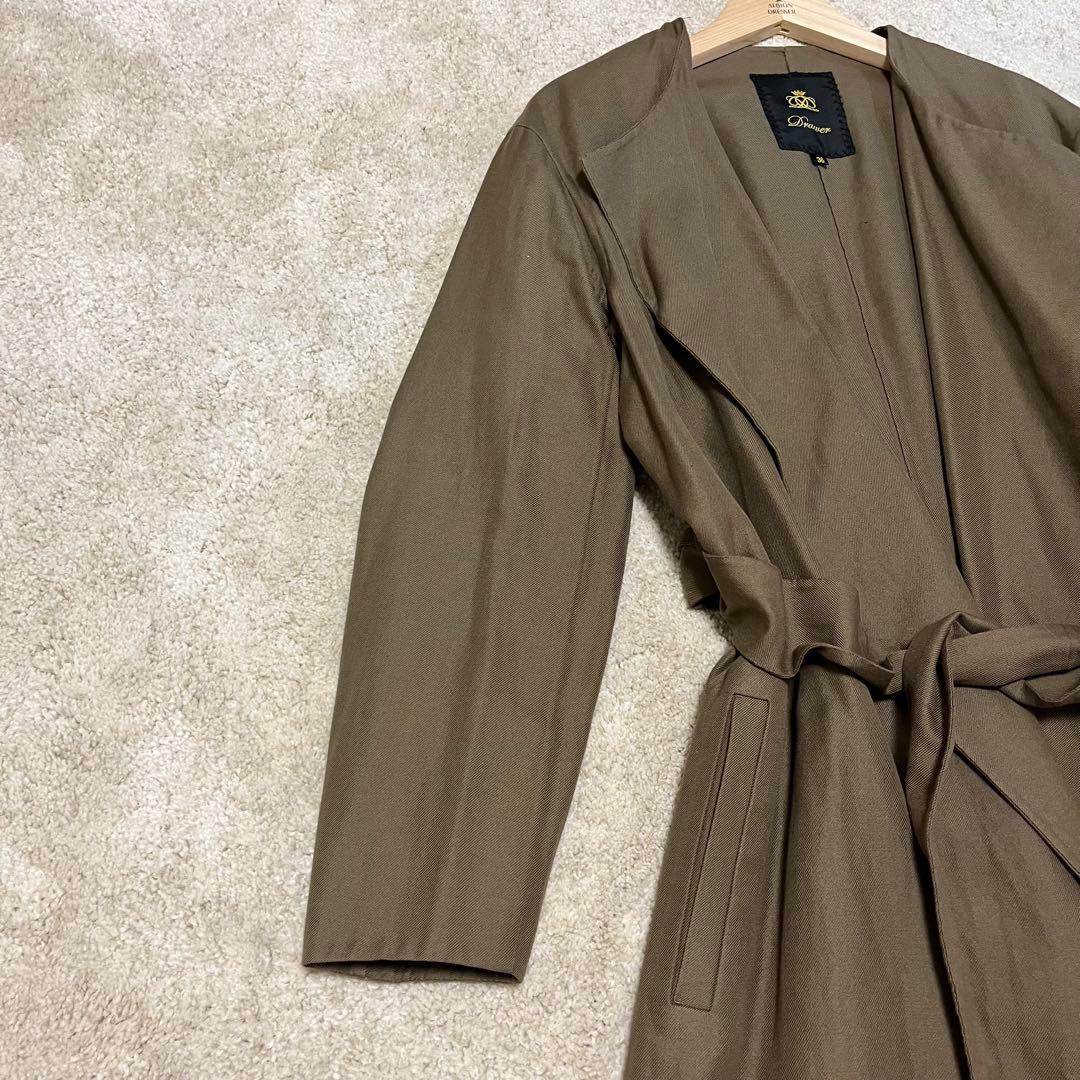 美品 ドゥロワー ロングコート ノーカラー トレンチ ベルト オーバーサイズ