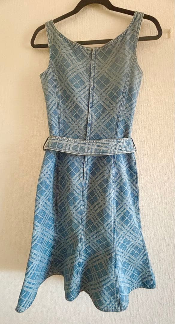 【希少】バーバリーブルーレーベル　デニムノバチェック　ノースリーブワンピース38
