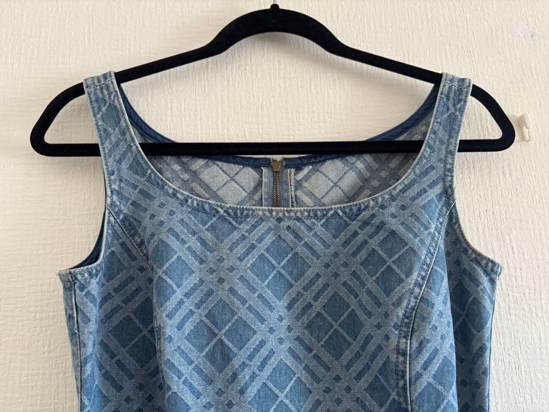 【希少】バーバリーブルーレーベル　デニムノバチェック　ノースリーブワンピース38