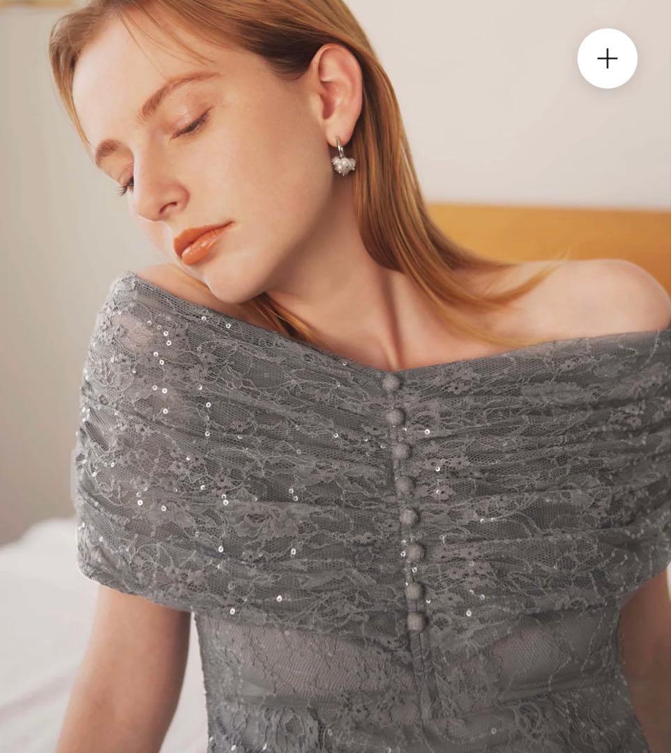 2WAYレース花柄オフショルダーマーメイドワンピースドレス