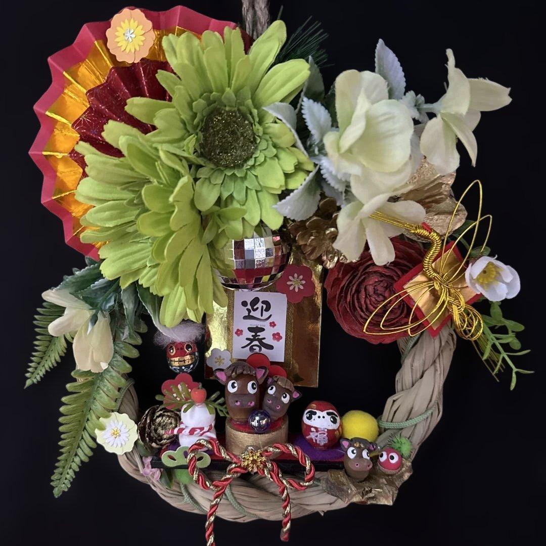 どんぐりアート♡お正月　十二支オブジェ　豪華しめ縄リース　干支乗せオブジェ♡